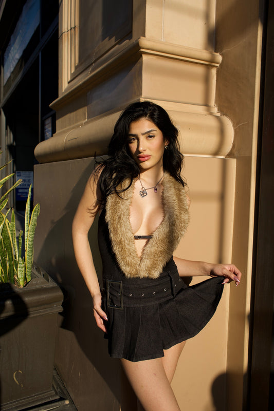 Denim Fur Collar Dress